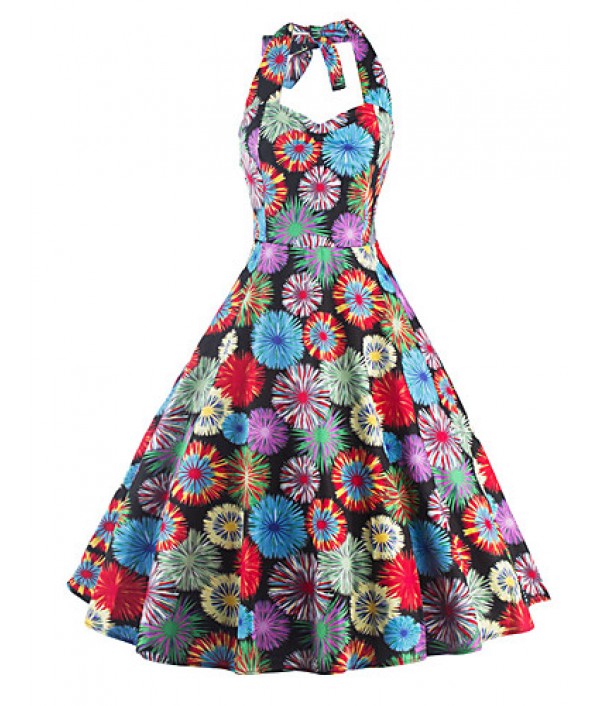 Women's Casual/Daily / Party/Cocktail Cute / Street chic A Line Dress,Floral Halter Knee-length Sleeveless