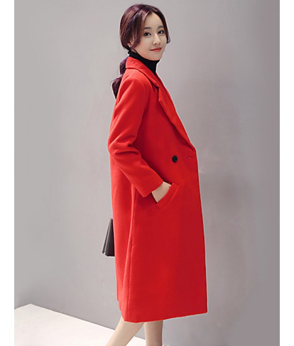 Fall Winter Going out Casual Women's Coat Solid Color Suit Collar Long Sleeve Long Section Maone Overcoat More Colors