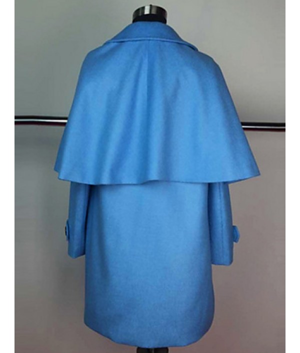 Women's Going out Cute Cloak/Capes,Solid Shirt Collar Long Sleeve Winter Blue / Orange Wool Thick