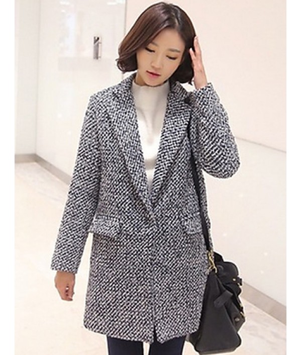 Women's Casual/Daily Simple Coat,Color Block Shirt Collar Long Sleeve Winter Gray Wool Thick