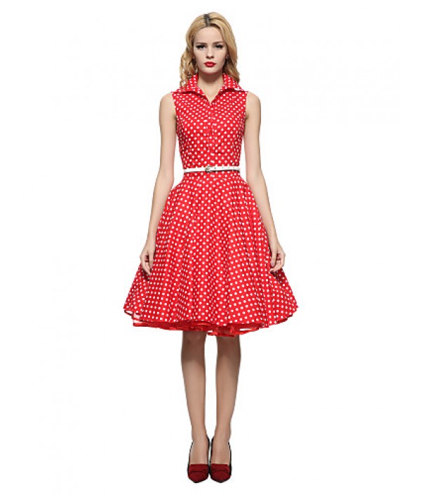 Women's 50s VTG Retro Polka Dots Rockabilly Hepburn Pinup Cos Party Swing Dress 530