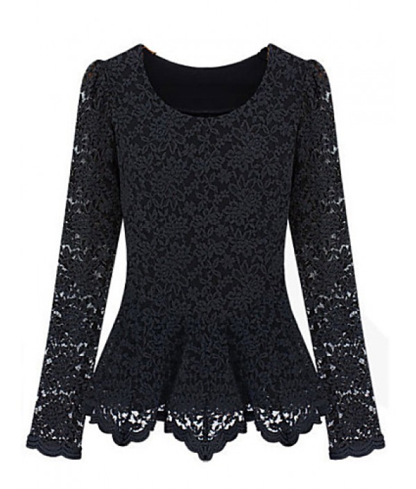 Women's Elegant Lace Hook Flower Long Sleeve Slim T-shirt