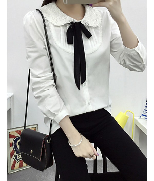 Women's Solid / Lace White Loose Cute Long Blouse Shirt , Peter Pan Collar Long Sleeve