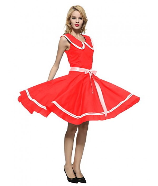 Women's 50s Vintage Nautical Sailor Rockabilly Hepburn Pinup Business Swing Dress 526