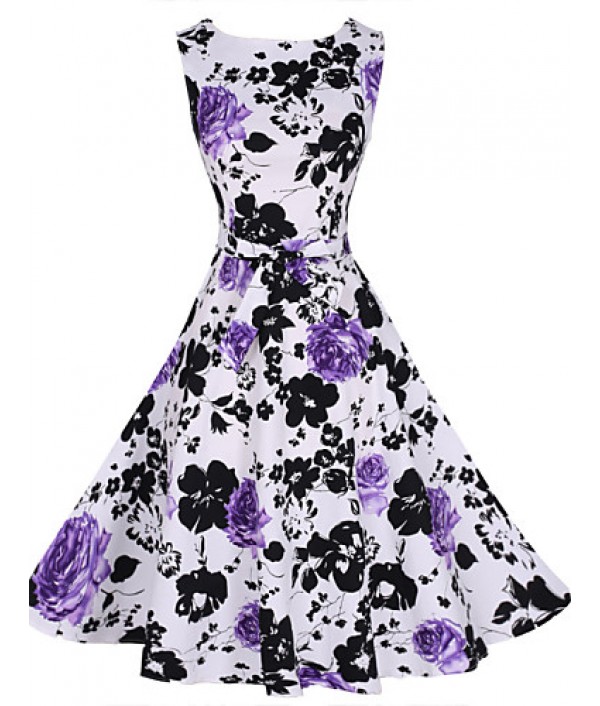 Women's Vintage Print Party Dress (Polye...