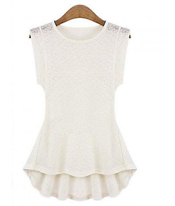 Women's Casual/Daily Simple Summer Blouse,Solid Round Neck Sleeveless White / Black / Yellow Thin