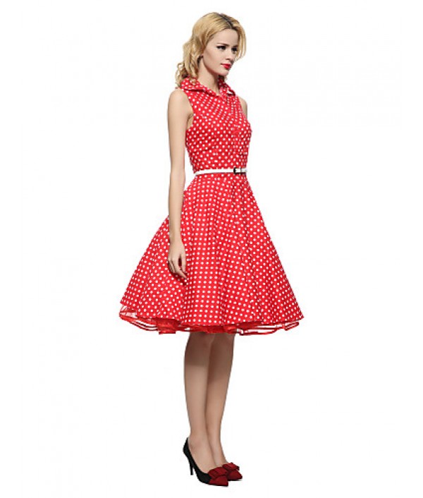 Women's 50s VTG Retro Polka Dots Rockabilly Hepburn Pinup Cos Party Swing Dress 530