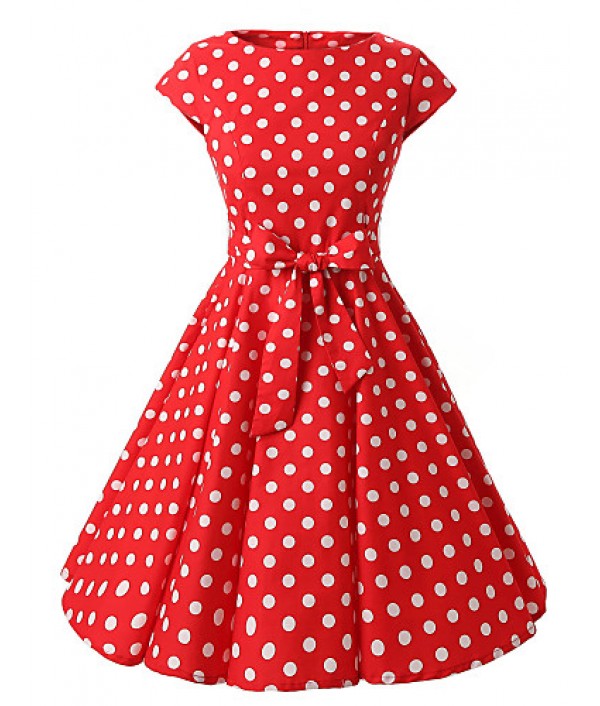 Women's Cap Sleeves Red Black Purple Polka Dot Dress , Vintage Cap Sleeves 50s Rockabilly Swing Dress