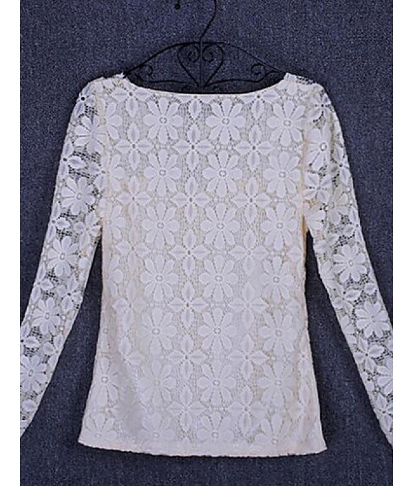 Women's Patchwork Lace Slim All Match Fashion Street chic Simple Plus Size T-shirt,Round Neck Long Sleeve