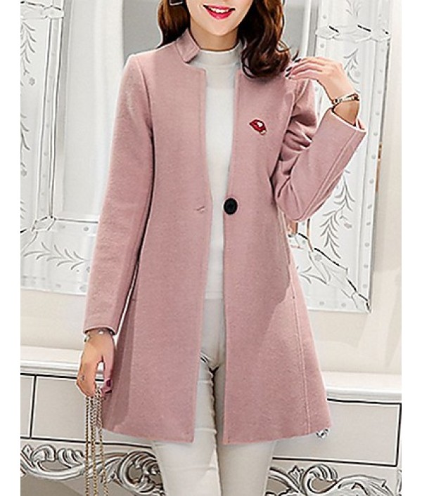 Women's Casual/Daily Simple Coat,Solid Notch Lapel Long Sleeve Spring Pink / Red / Green / Purple Wool Medium