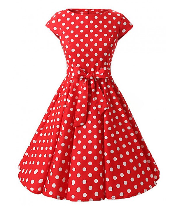 Women's Cap Sleeves Red Black Purple Polka Dot Dress , Vintage Cap Sleeves 50s Rockabilly Swing Dress