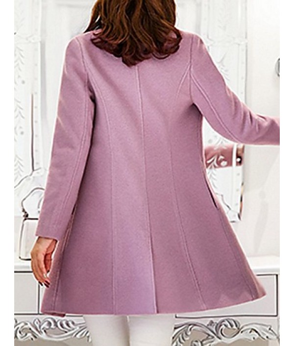 Women's Casual/Daily Simple Coat,Solid Notch Lapel Long Sleeve Spring Pink / Red / Green / Purple Wool Medium