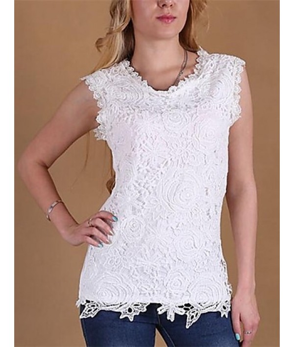 Women's Round Neck Lace Shirt, Cotton Bl...