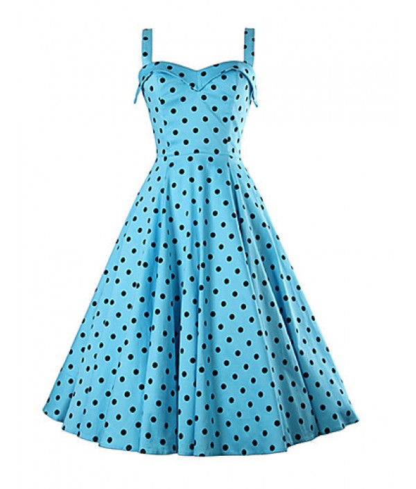 Women's Party/Cocktail Simple / Boho Skater Dress,Polka Dot Strap Above Knee Sleeveless Blue Rayon Summer