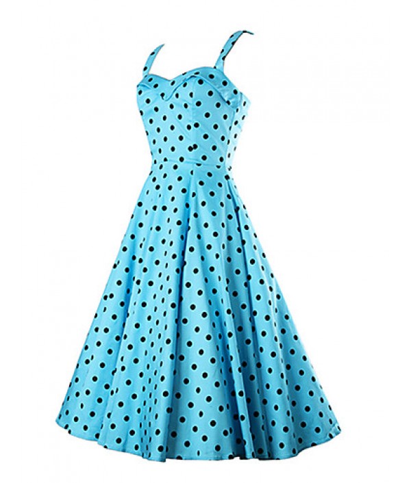 Women's Party/Cocktail Simple / Boho Skater Dress,Polka Dot Strap Above Knee Sleeveless Blue Rayon Summer