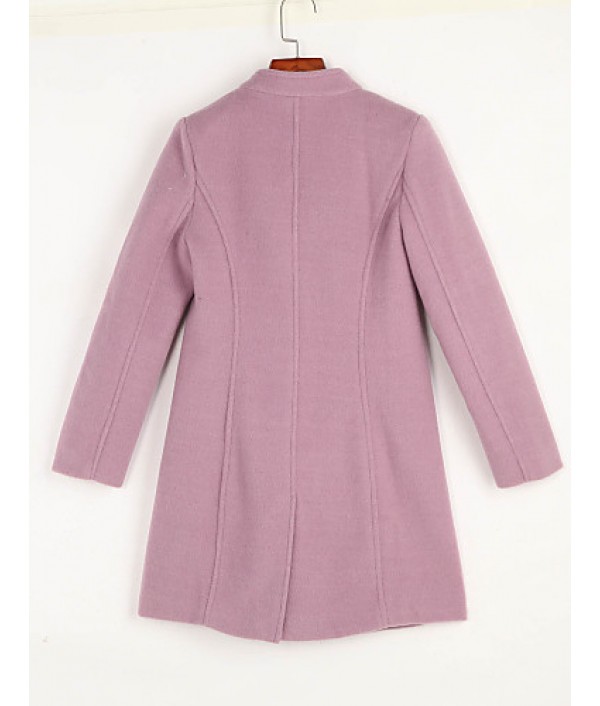 Women's Casual/Daily Simple Coat,Solid Notch Lapel Long Sleeve Spring Pink / Red / Green / Purple Wool Medium