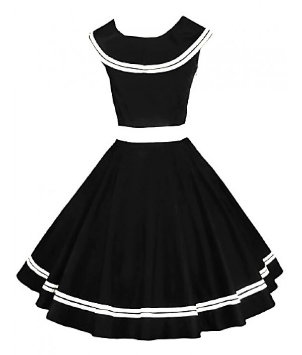 Women's 50s Vintage Nautical Sailor Rockabilly Hepburn Pinup Business Swing Dress 526