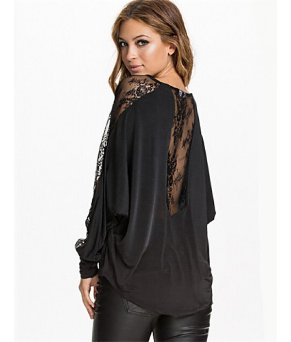 Women's Casual/Lace Inelastic Long Sleeve Regular T-shirt (Chiffon)