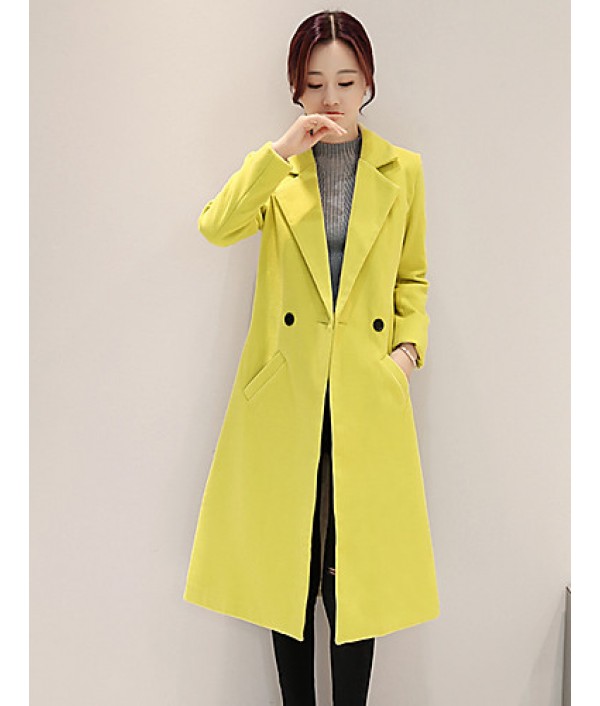 Fall Winter Going out Casual Women's Coat Solid Color Suit Collar Long Sleeve Long Section Maone Overcoat More Colors