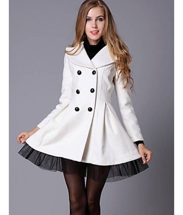 New Women Slim Fit double-breasted wool Trench Coat Casual Outwear