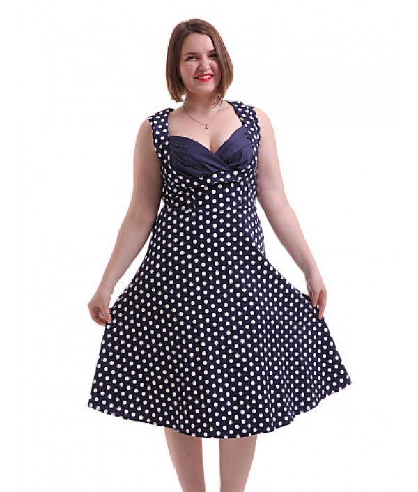 Women's Going out / Casual/Daily / Plus Size Vintage A Line Dress,Polka Dot Sweetheart Knee-length Sleeveless Blue / Red Cotton / Spandex