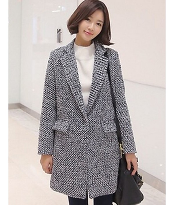 Women's Casual/Daily Simple Coat,Color Block Shirt Collar Long Sleeve Winter Gray Wool Thick