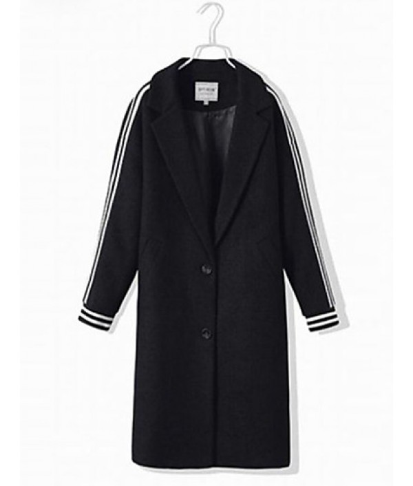 Women's Casual/Daily Street chic Coat,Solid Peter Pan Collar Long Sleeve Fall / Winter Black Wool Thick