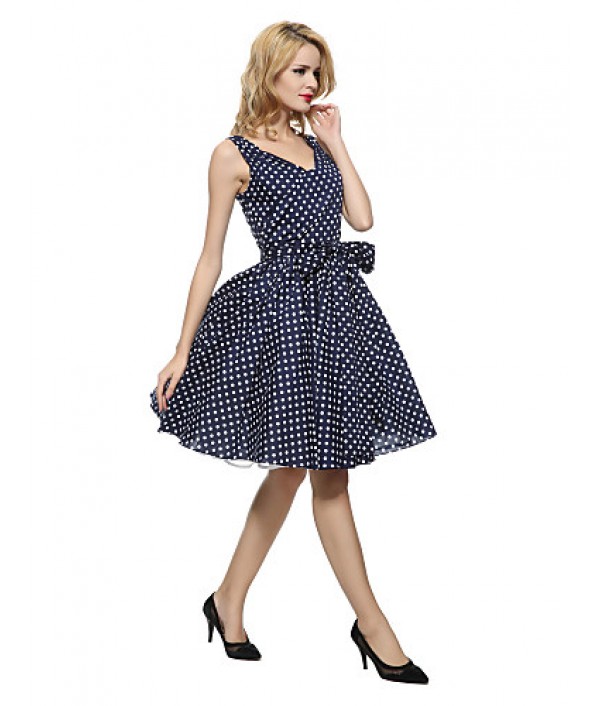 Women's 50s Vintage Polka Dots Rockabilly Hepburn Pinup Business Swing Dress ,Plus Size