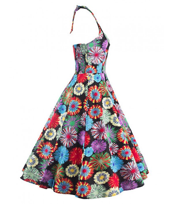 Women's Casual/Daily / Party/Cocktail Cute / Street chic A Line Dress,Floral Halter Knee-length Sleeveless