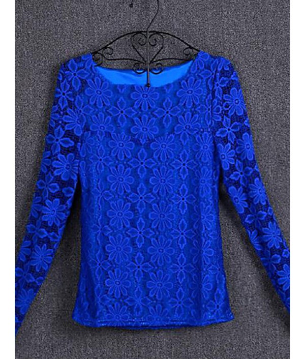 Women's Patchwork Lace Slim All Match Fashion Street chic Simple Plus Size T-shirt,Round Neck Long Sleeve