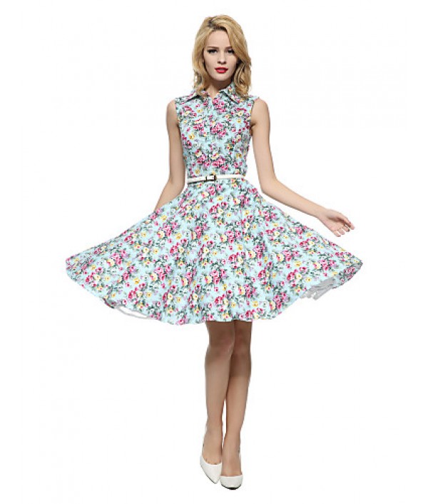 Women's 50s VTG Retro Floral Rockabilly Hepburn Pinup Cos Party Swing Dress 530