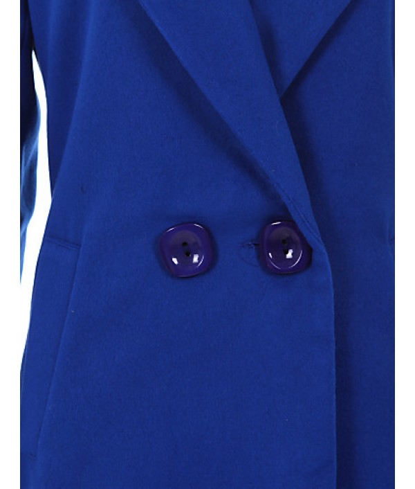 Women's Coat,Solid / Patchwork Peaked Lapel Long Sleeve Winter Blue / Black / Yellow Wool / Others Thick