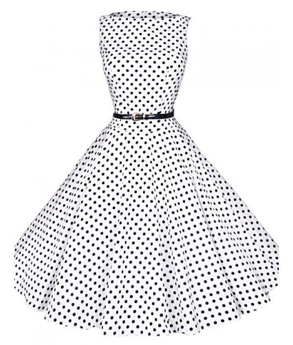 Women's 50s Vintage Polka Dots Rockabilly Hepburn Pinup Cos Party Swing Dress,Plus Size