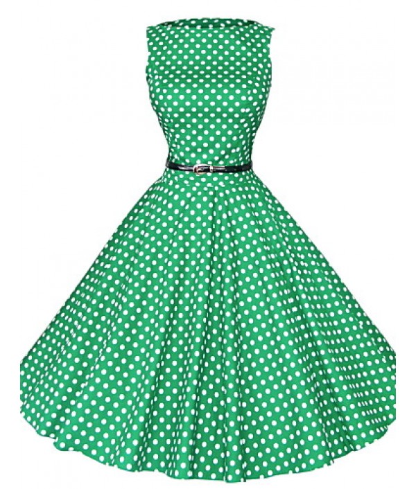 Women's 50s Vintage Polka Dots Rockabilly Hepburn Pinup Cos Party Swing Dress,Plus Size