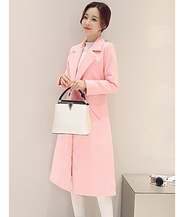 Fall Winter Going out Casual Women's Coat Solid Color Suit Collar Long Sleeve Long Section Maone Overcoat More Colors