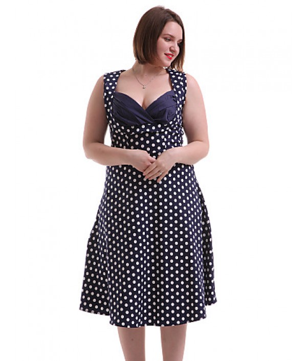 Women's Going out / Casual/Daily / Plus Size Vintage A Line Dress,Polka Dot Sweetheart Knee-length Sleeveless Blue / Red Cotton / Spandex