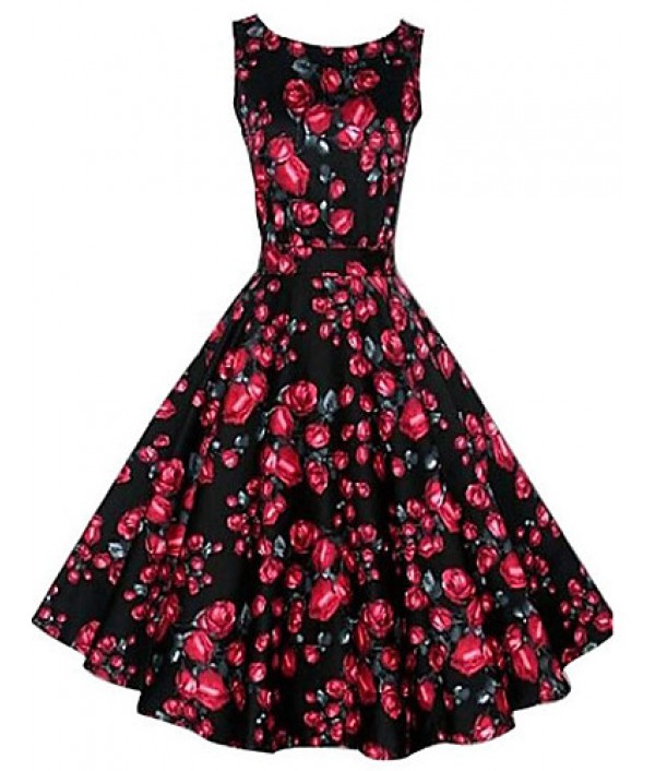 Women's Vintage/Party/Plus Sizes Flower Print 1950's Prom SwingDress (Polyester/Cotton Blends)