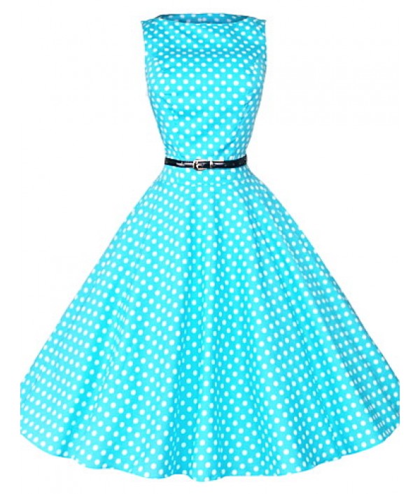 Women's 50s Vintage Polka Dots Rockabilly Hepburn Pinup Cos Party Swing Dress,Plus Size