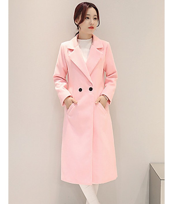 Fall Winter Going out Casual Women's Coat Solid Color Suit Collar Long Sleeve Long Section Maone Overcoat More Colors