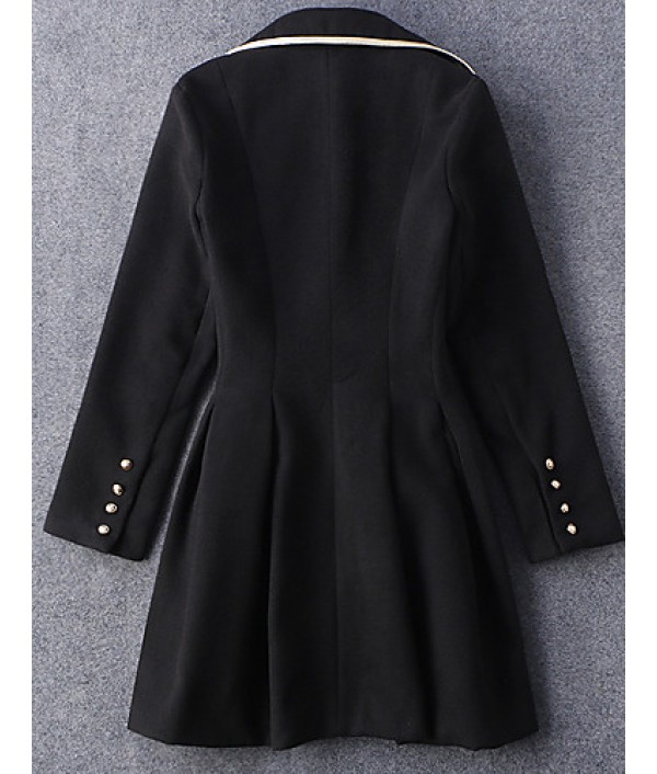  Women‘s Going out Vintage Coat,Solid Notch Lapel Long Sleeve Winter Black Wool Opaque