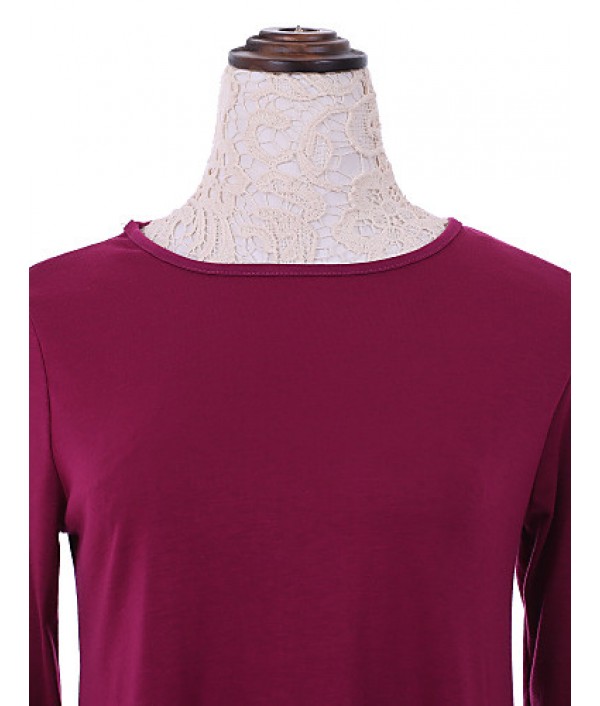 Women's Going out Simple / Street chic Blouse,Solid Round Neck Long Sleeve Purple Cotton / Rayon Medium