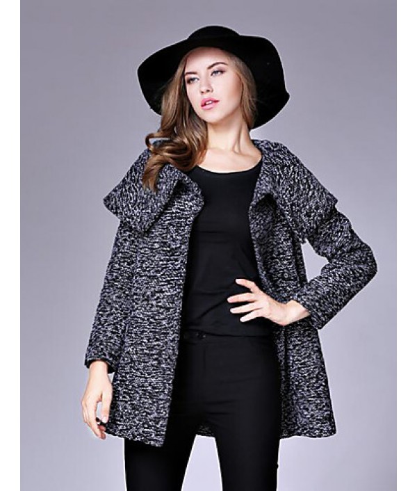 Women's Casual/Daily Street chic CoatSolid Shirt Collar Long Sleeve Fall / Winter Black / Gray Wool Medium