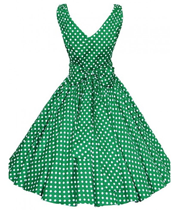 Women's 50s Vintage Polka Dots Rockabilly Hepburn Pinup Business Swing Dress ,Plus Size