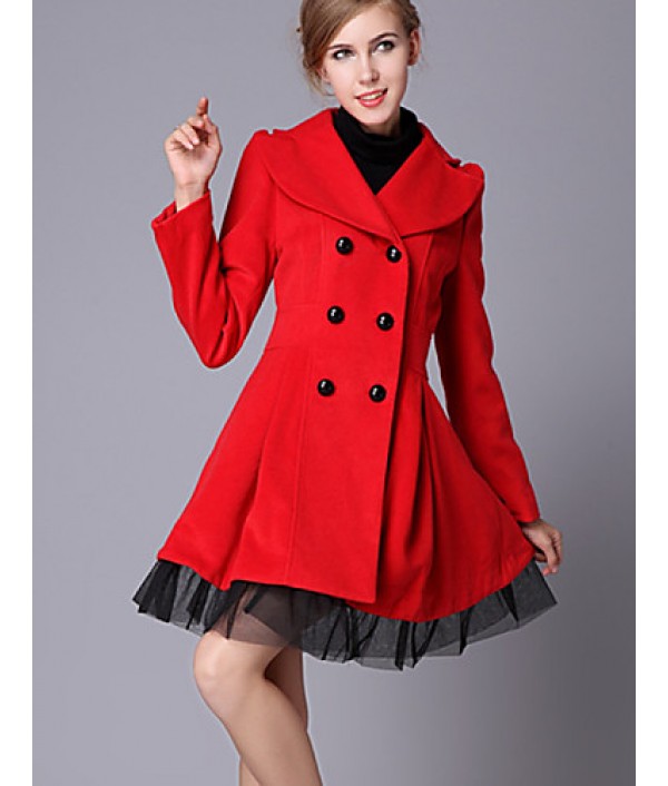 New Women Slim Fit double-breasted wool Trench Coat Casual Outwear