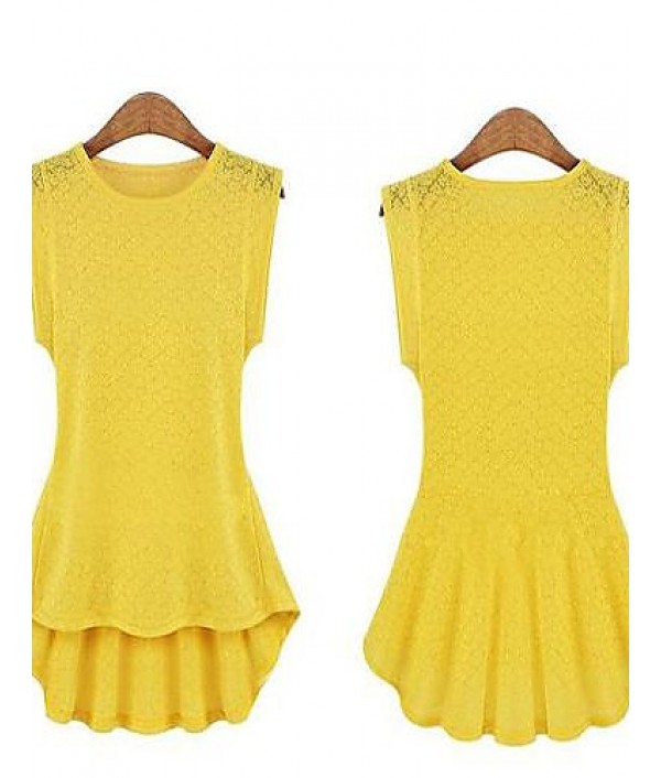 Women's Casual/Daily Simple Summer Blouse,Solid Round Neck Sleeveless White / Black / Yellow Thin