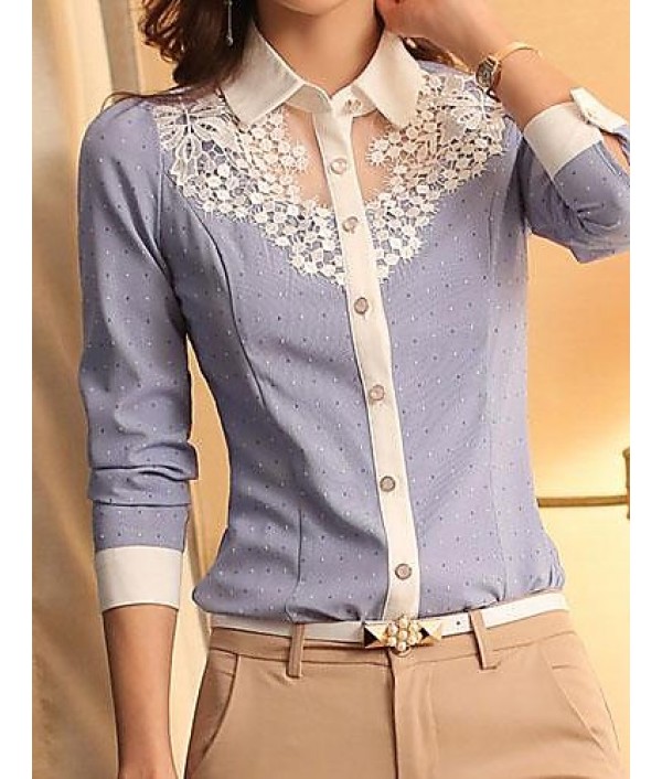 Women's Casual Lace Micro Elastic Long Sleeve Regular Blouse