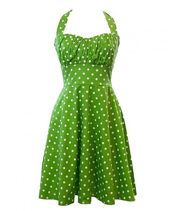 Women's Retro 50s Slim Polka Dot Sleeveless Swing Party Dress