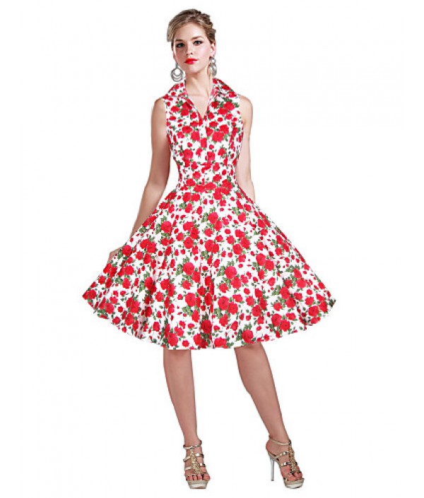 Women's 50s VTG Retro Floral Rockabilly Hepburn Pinup Cos Party Swing Dress 530