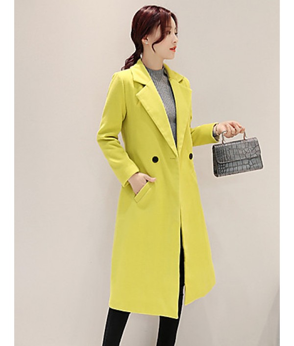 Fall Winter Going out Casual Women's Coat Solid Color Suit Collar Long Sleeve Long Section Maone Overcoat More Colors