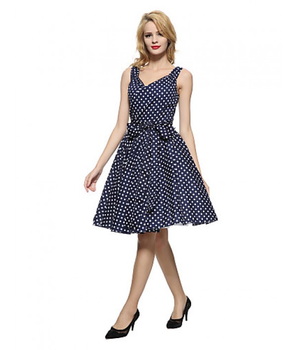 Women's 50s Vintage Polka Dots Rockabilly Hepburn Pinup Business Swing Dress ,Plus Size